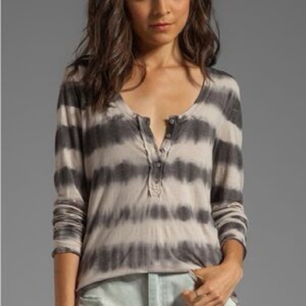 FREE PEOPLE Henley Tie-Dye Striped Long Sleeve Henley Top XS (oversized)